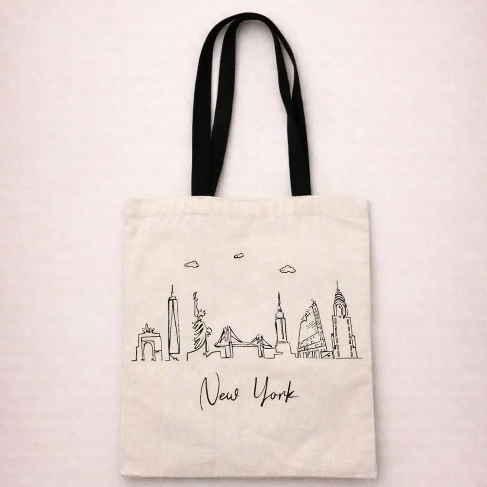 NYC New York Skyline Canvas Tote Bag Travel Souvenir Reusable Shopper